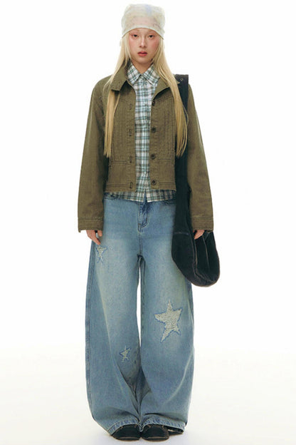 Star Wide Leg Denim Pants