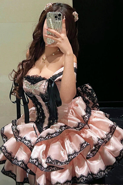 [Pre-order Item] Romantic Lace Mini Lolita Dress + Ribbon Train