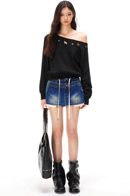 アシメトリカルオフショルダースウェット