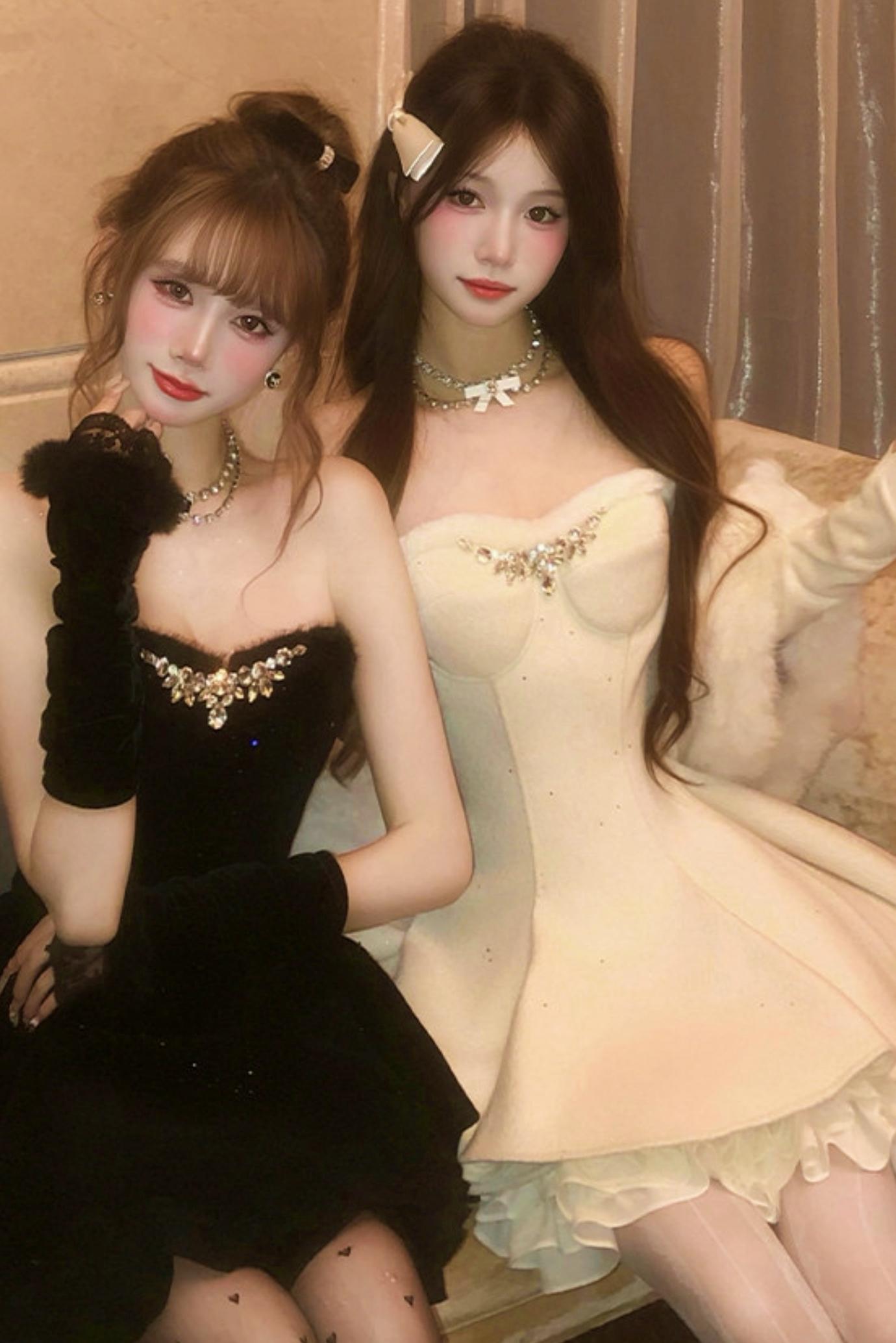 French off-the-shoulder dress + shawl + sleeves