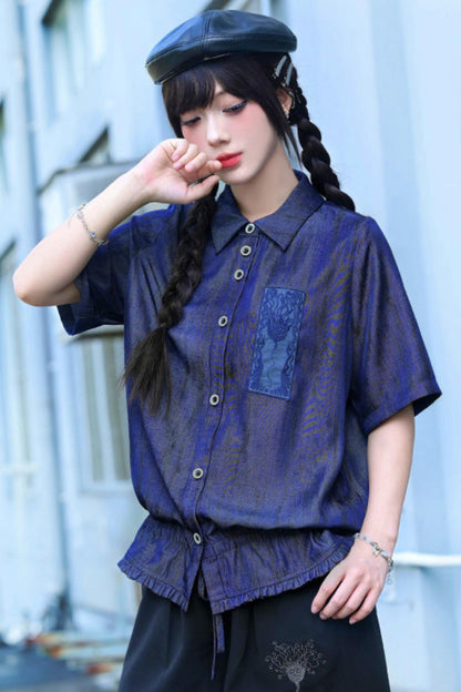 Night Blue Embroidered Subculture Shirt