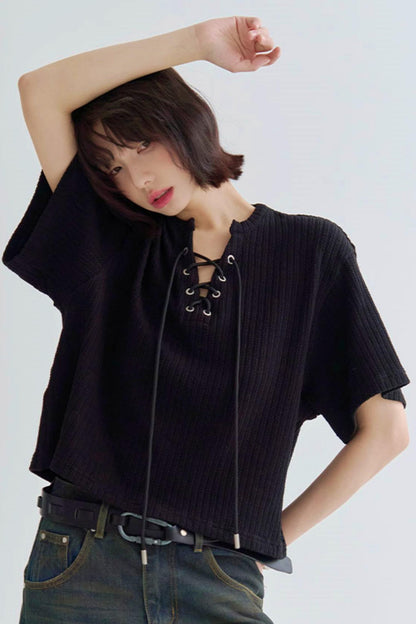 V-Neck Loose Fit Knit T-Shirt