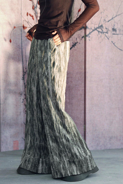 Gray Gradient Crinkled Wide Pants