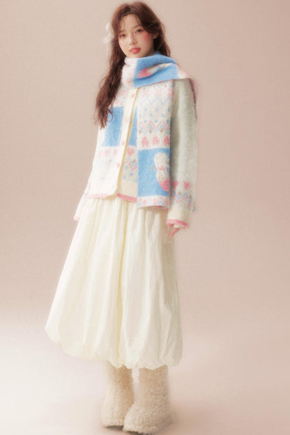 Sweet Fair Isle Sweater Cardigan + Scarf