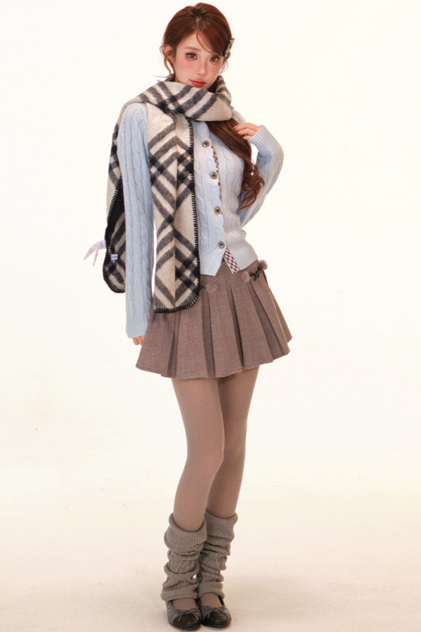 Plaid Wool Knit Cardigan + Skirt