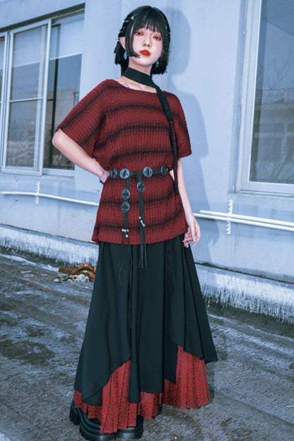 条纹针织蝙蝠袖毛衣