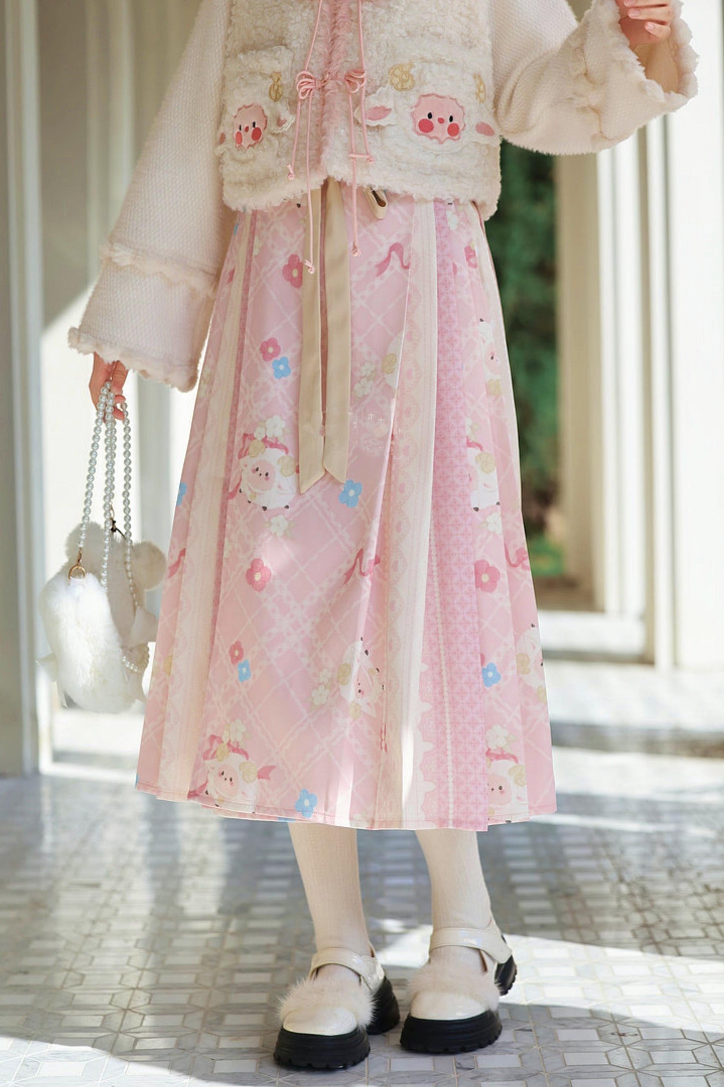 Pink Lamb Pleated Skirt