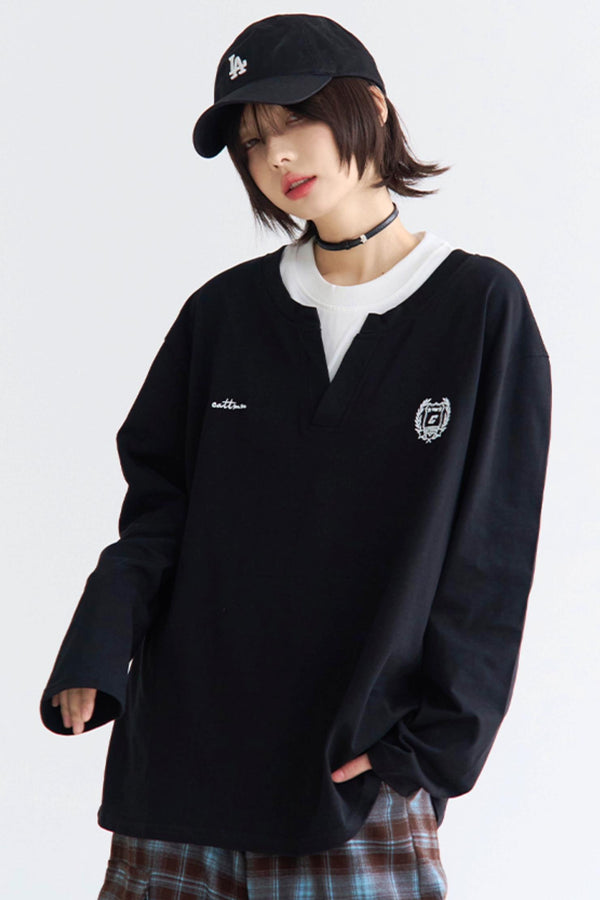 Color block collar long sleeve shirt