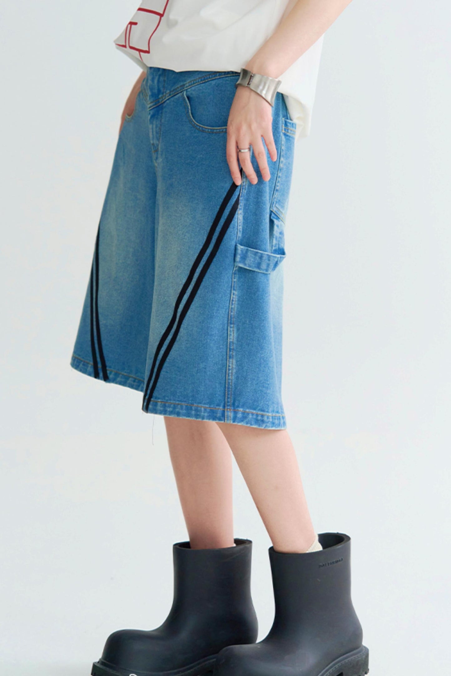 ストライプコントラストクロップドジーンズ