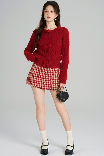 リボンケーブルニットカーディガン