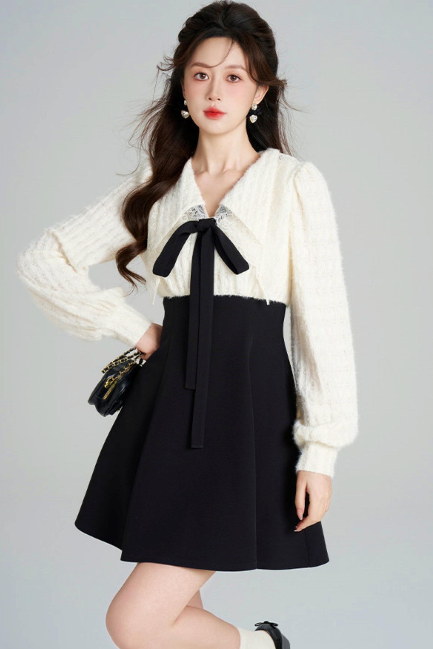 French Plush Patchwork Dress