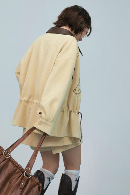 ウィートベージュエンブロイダージャケットセットアップ