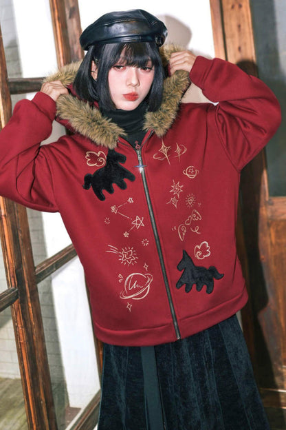 グラフィティファーカラーフーデッドフリースジャケット