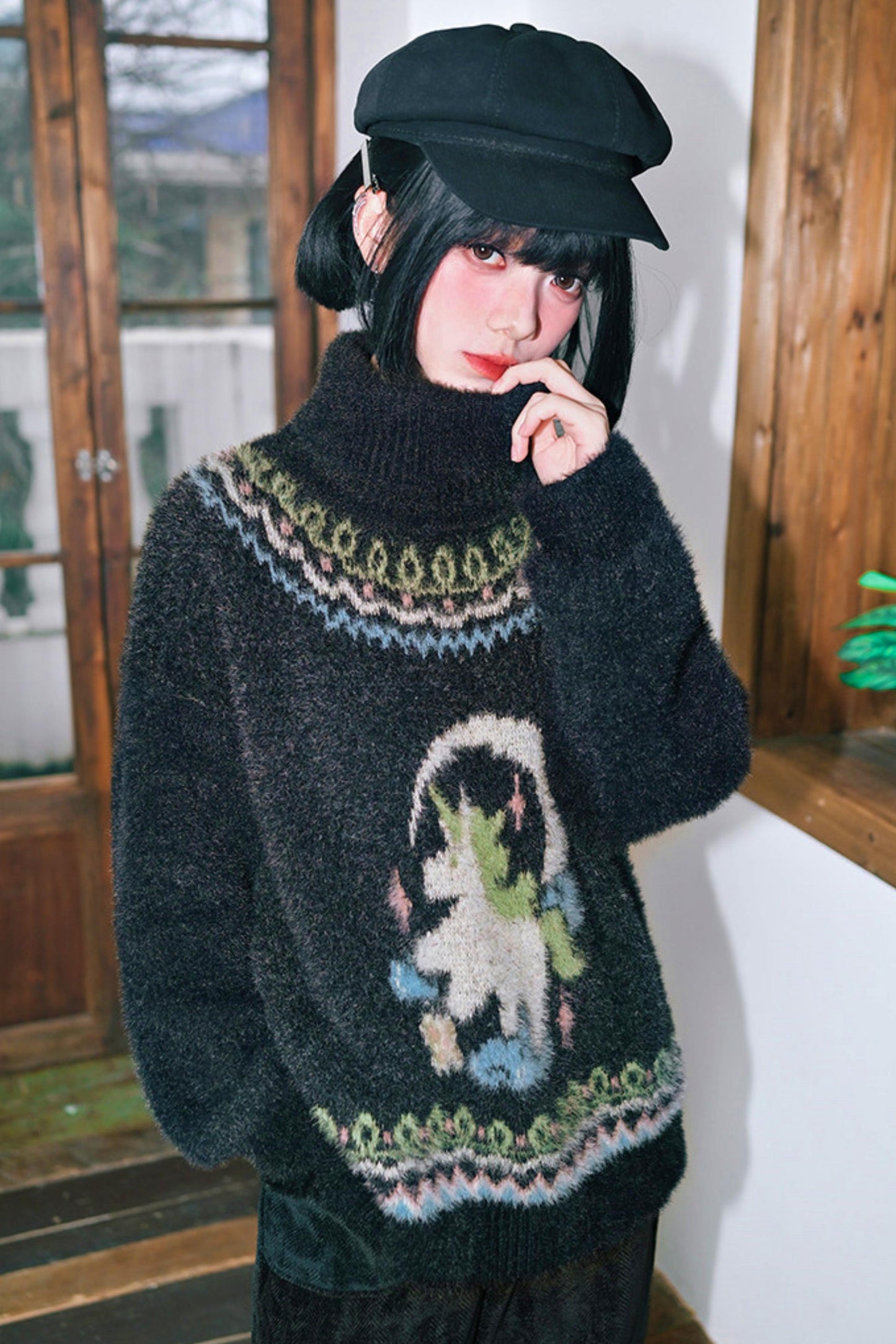 Faux Fur Jacquard Sweater