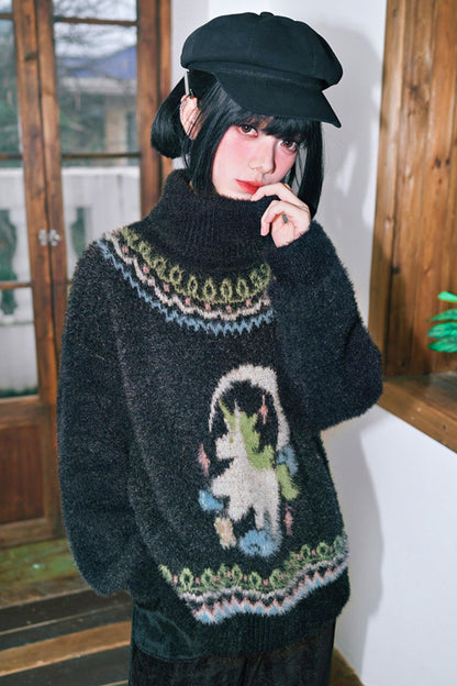 Faux Fur Jacquard Sweater