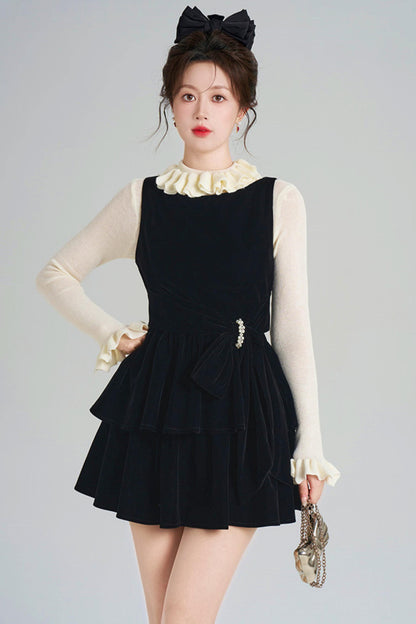 Black Velvet Tiered Dress + Top
