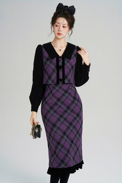 Velvet Patchwork Plaid Dress