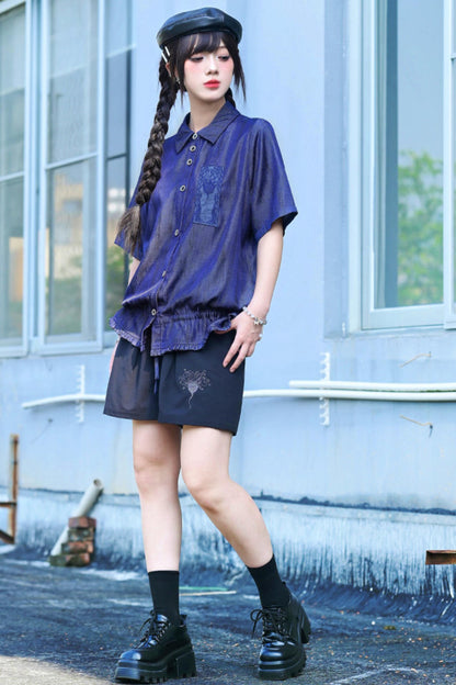 Night Blue Embroidered Subculture Shirt