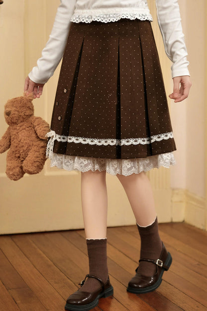ブラウンポルカドットレーススカート
