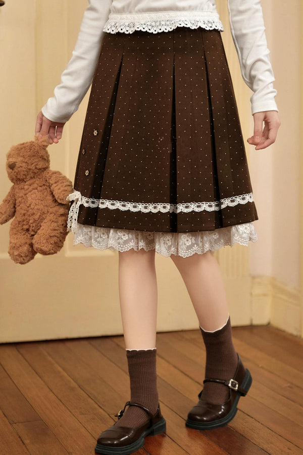 ブラウンポルカドットレーススカート