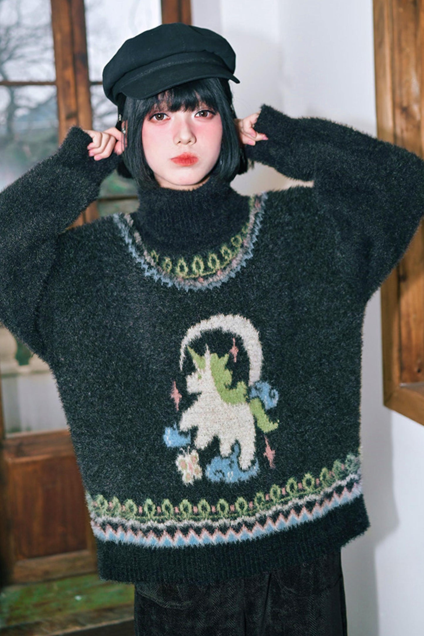 Faux Fur Jacquard Sweater