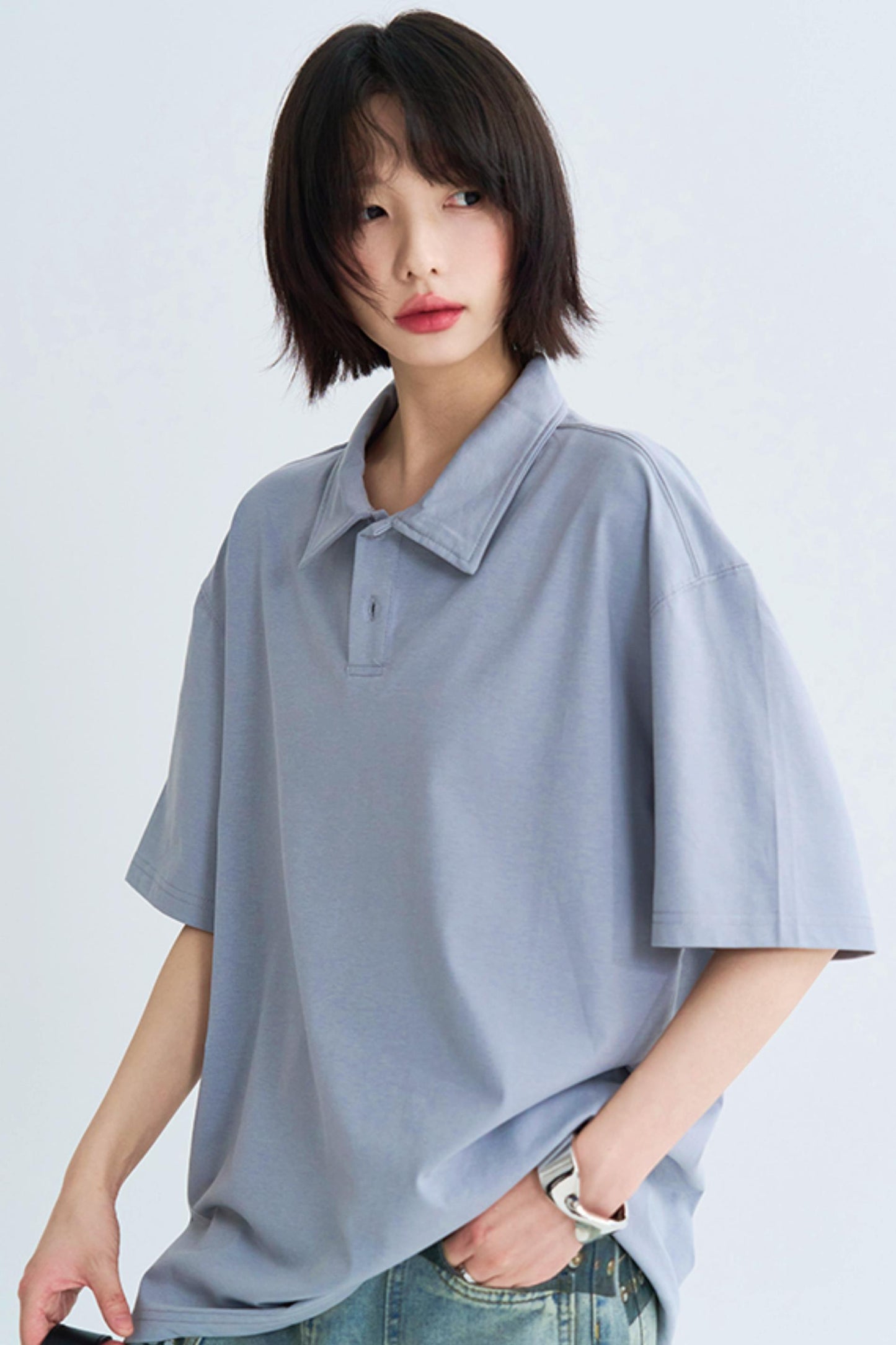 Minimalist Solid Polo Neck Top