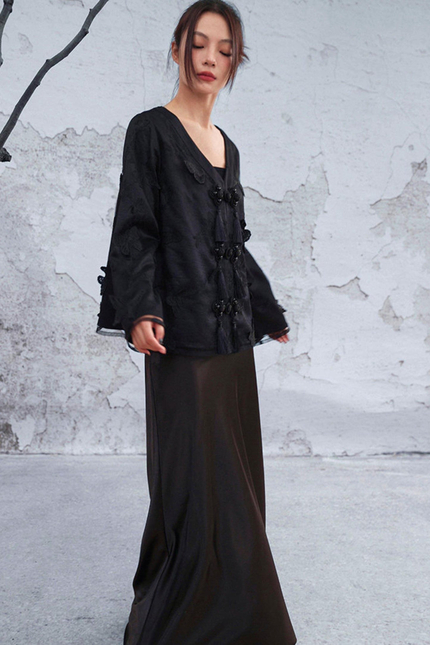 Sheer Satin Chinese-Style Jacket