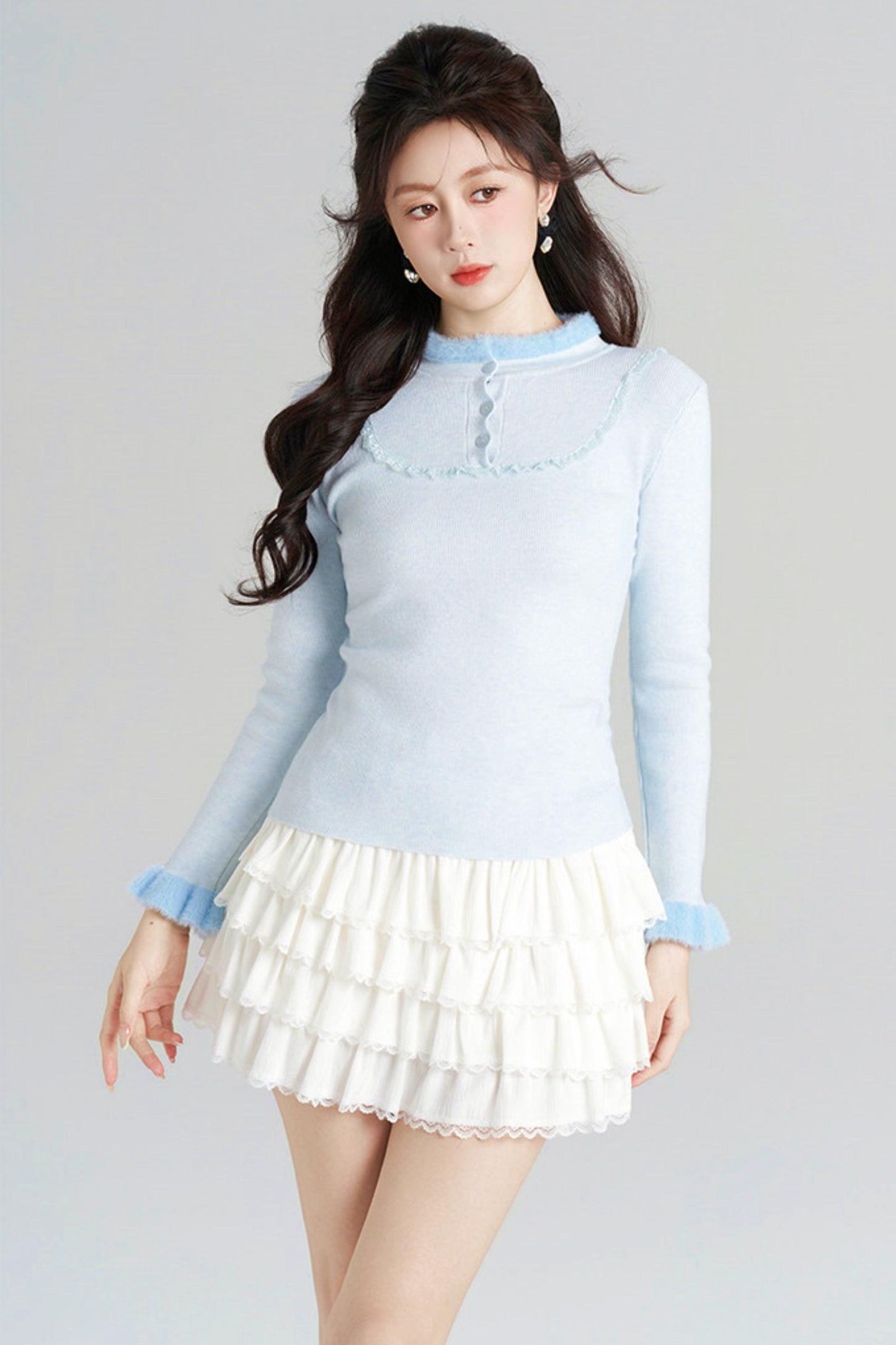 French Slim Stand Collar Top