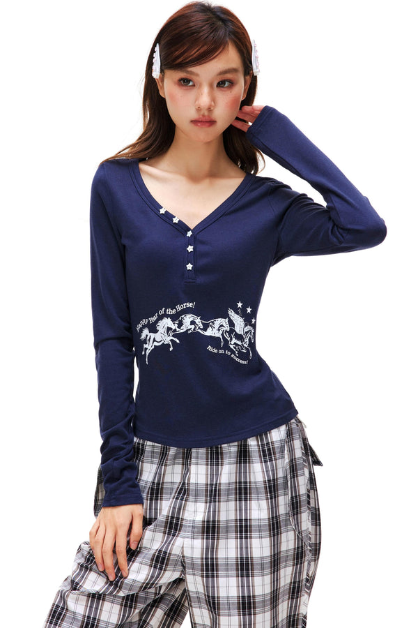 Happy Horse Design Star V-neck Top