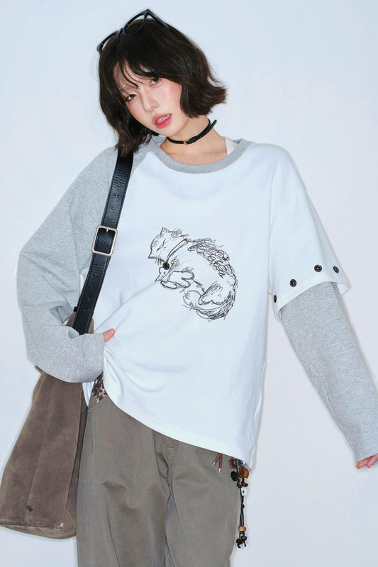 Gravity Cat Patchwork Top