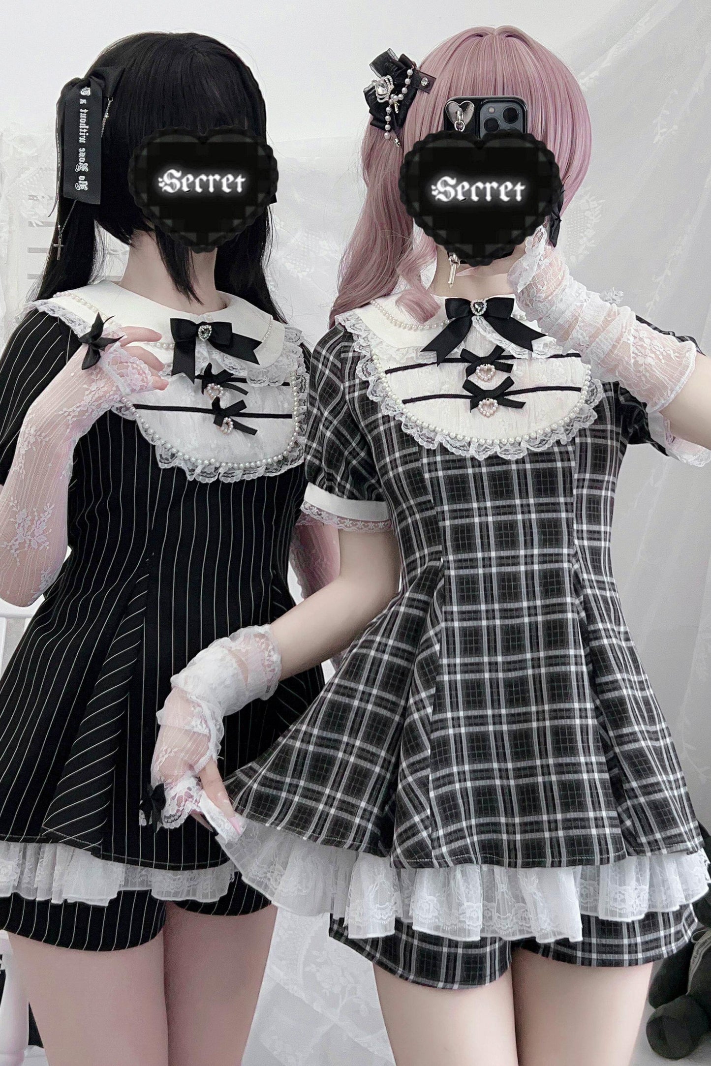 レース袖付きうさ耳地雷ワンピース＋ショートパンツ