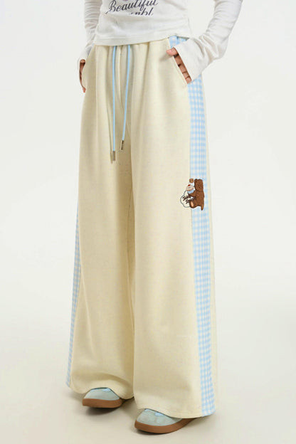 Bear Embroidery Plaid Pants