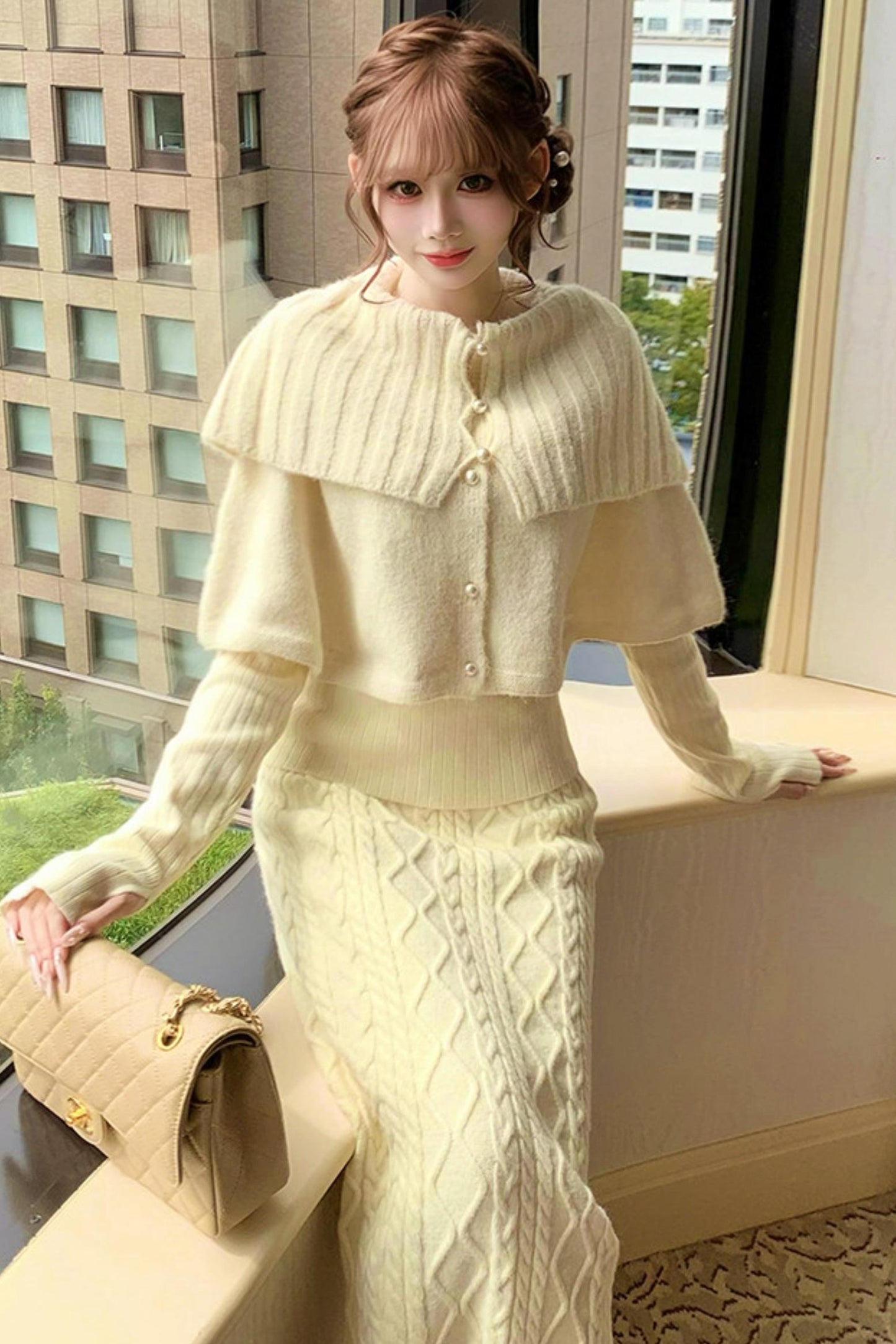 キュートフィットロングスリーブトップス＋レーストリムベースアンダーウェア