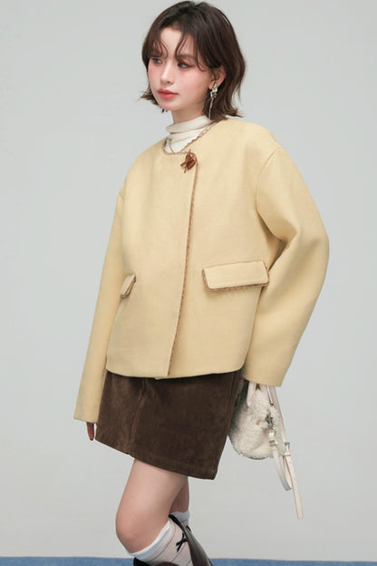 アシンメトリカルレースウールコート