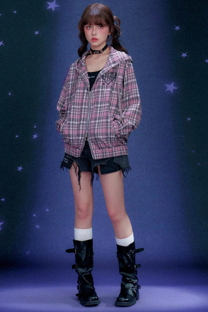 Rosa karierte Kapuzenjacke