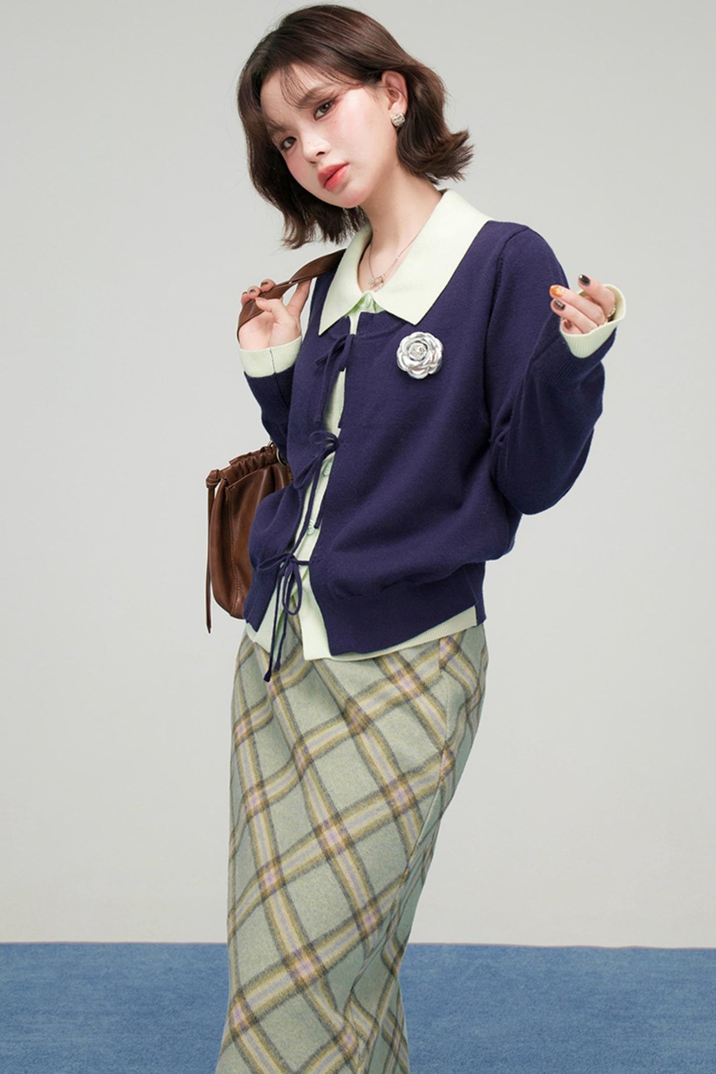 プルシアンブルーリボンカーディガン