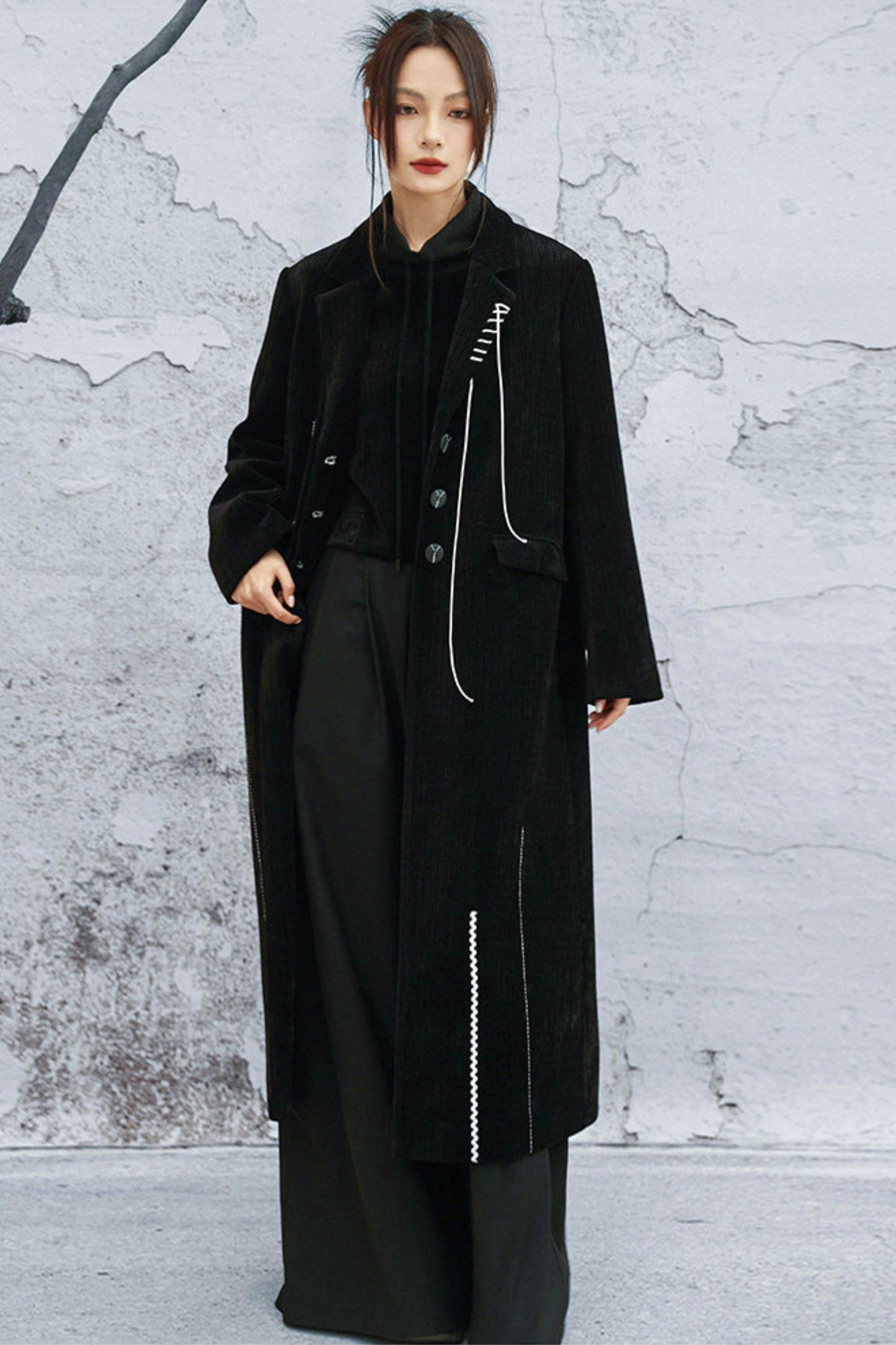 Chenille color block long coat