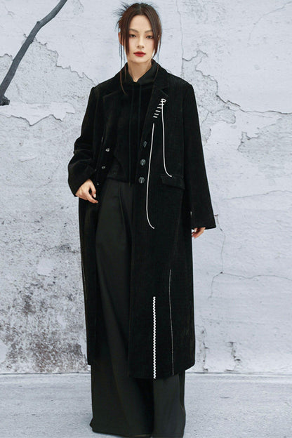 Chenille color block long coat