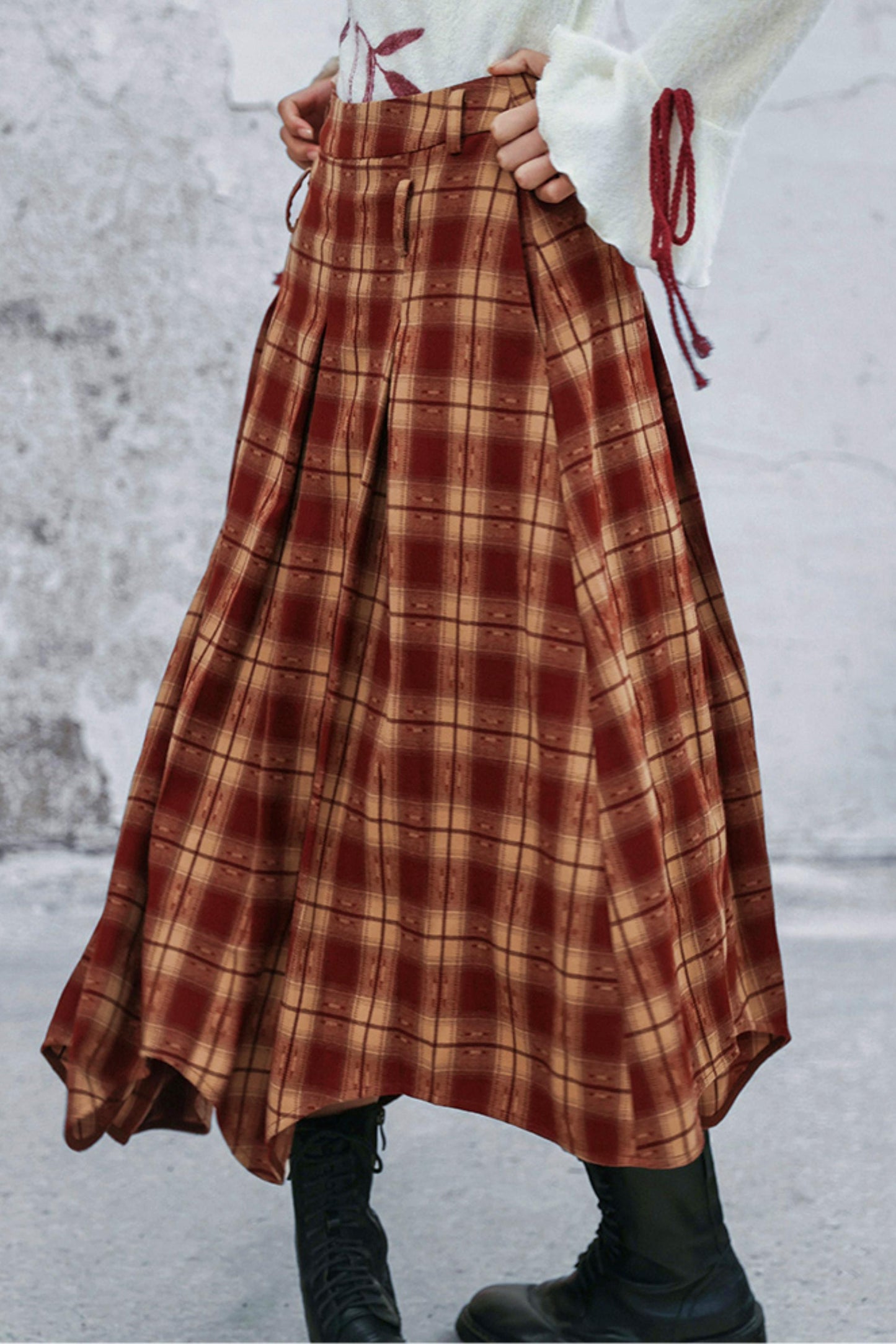 ダブルウエスティッドプラッドスカート