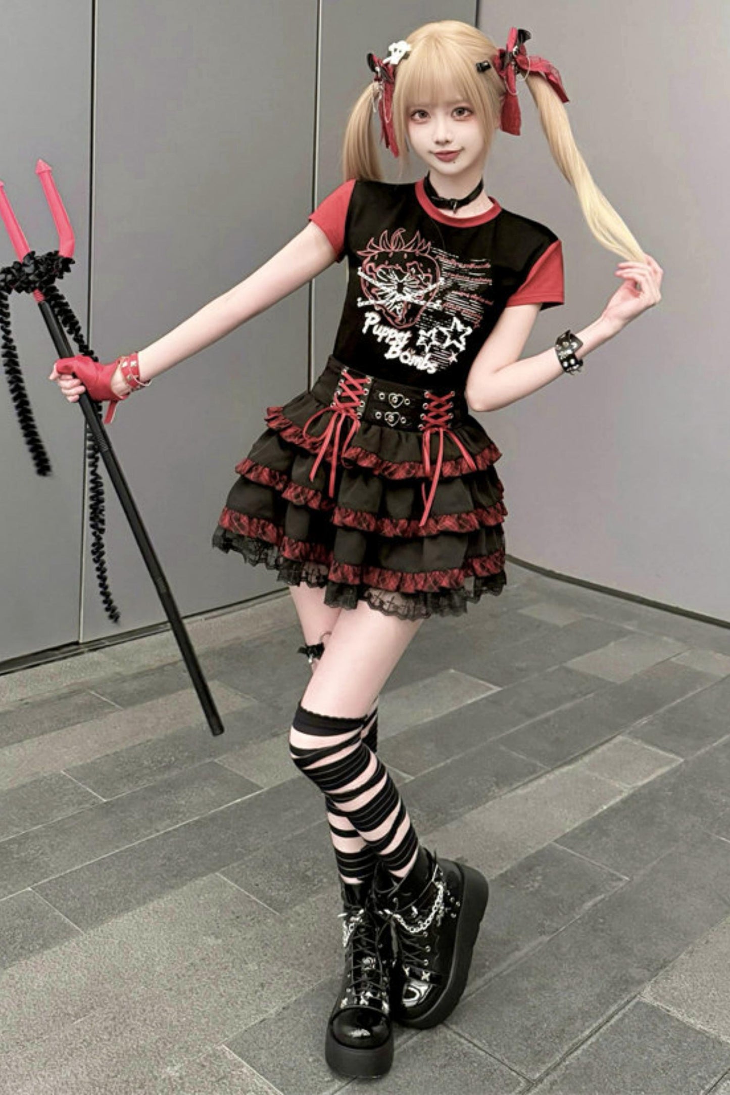 [Pre-Order] Subculture Dark Kawaii Punk T-Shirt + Skirt