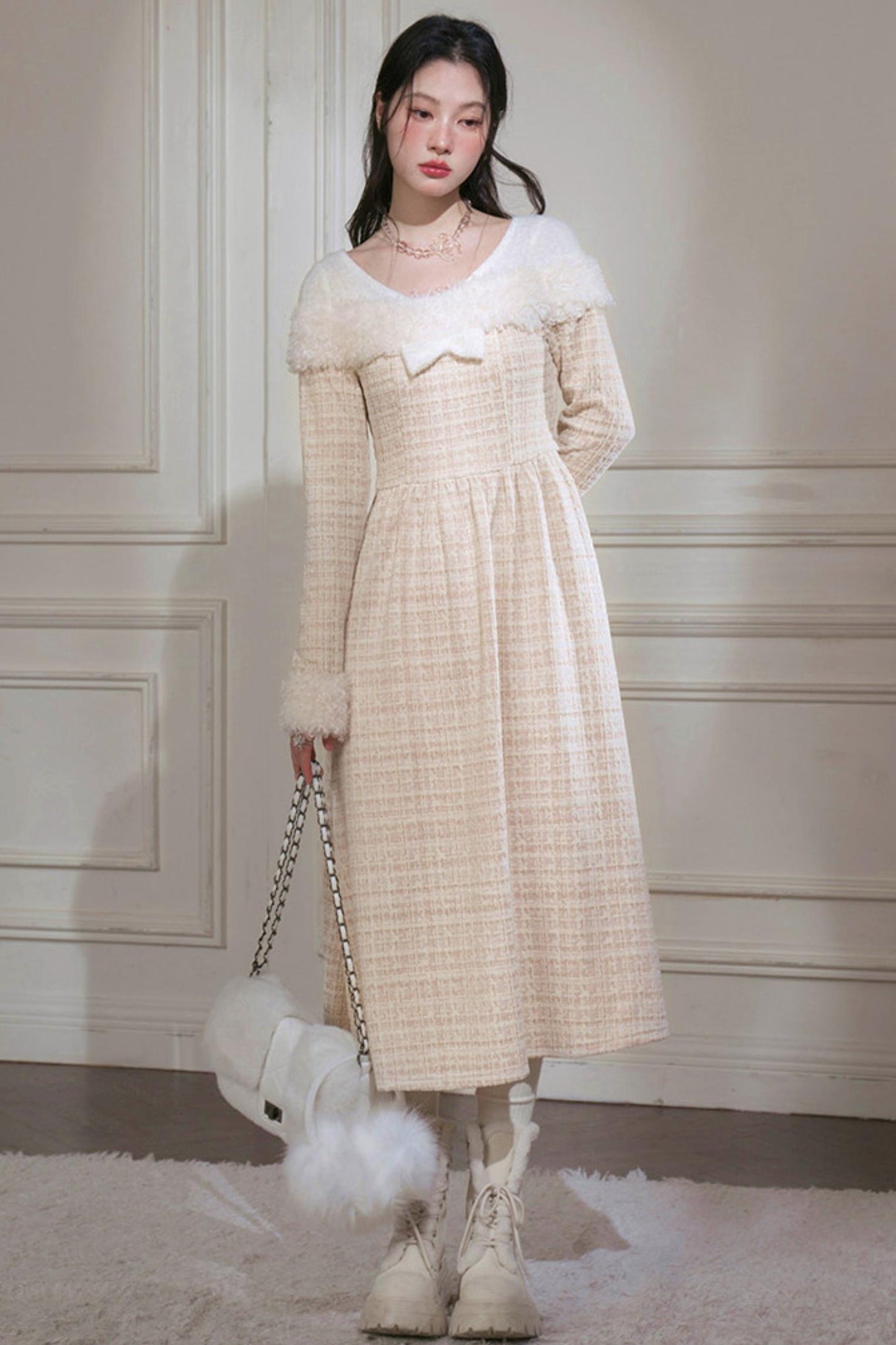 Vanilla Velvet Cape Dress