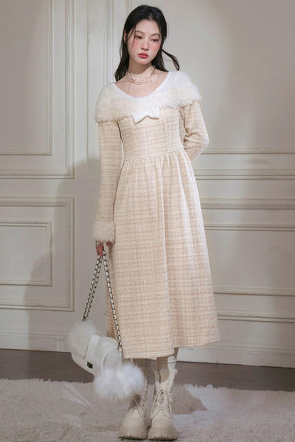 Vanilla Velvet Cape Dress