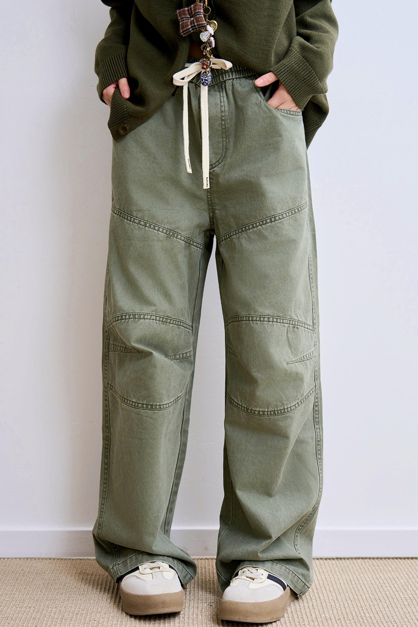 Low wedge spliced denim pants