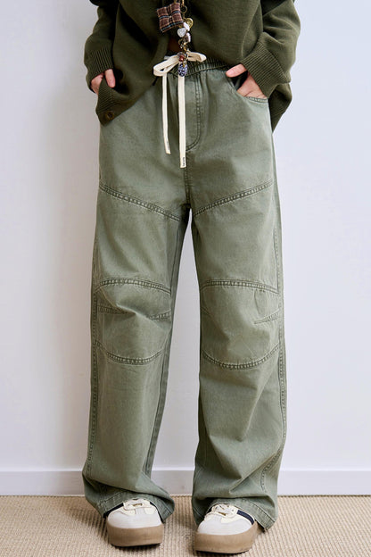 Low wedge spliced denim pants