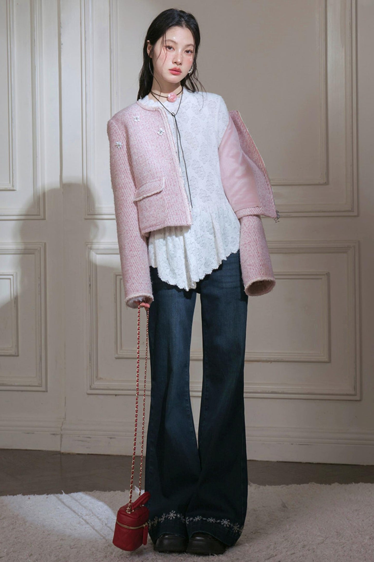 Velvet Lace Rabbit Fur Top