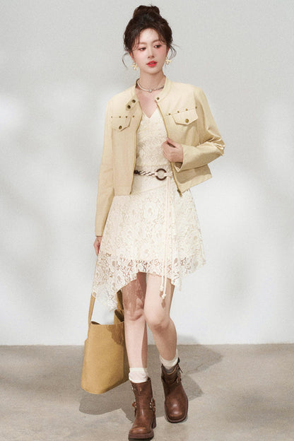 Khaki Denim Cropped Jacket