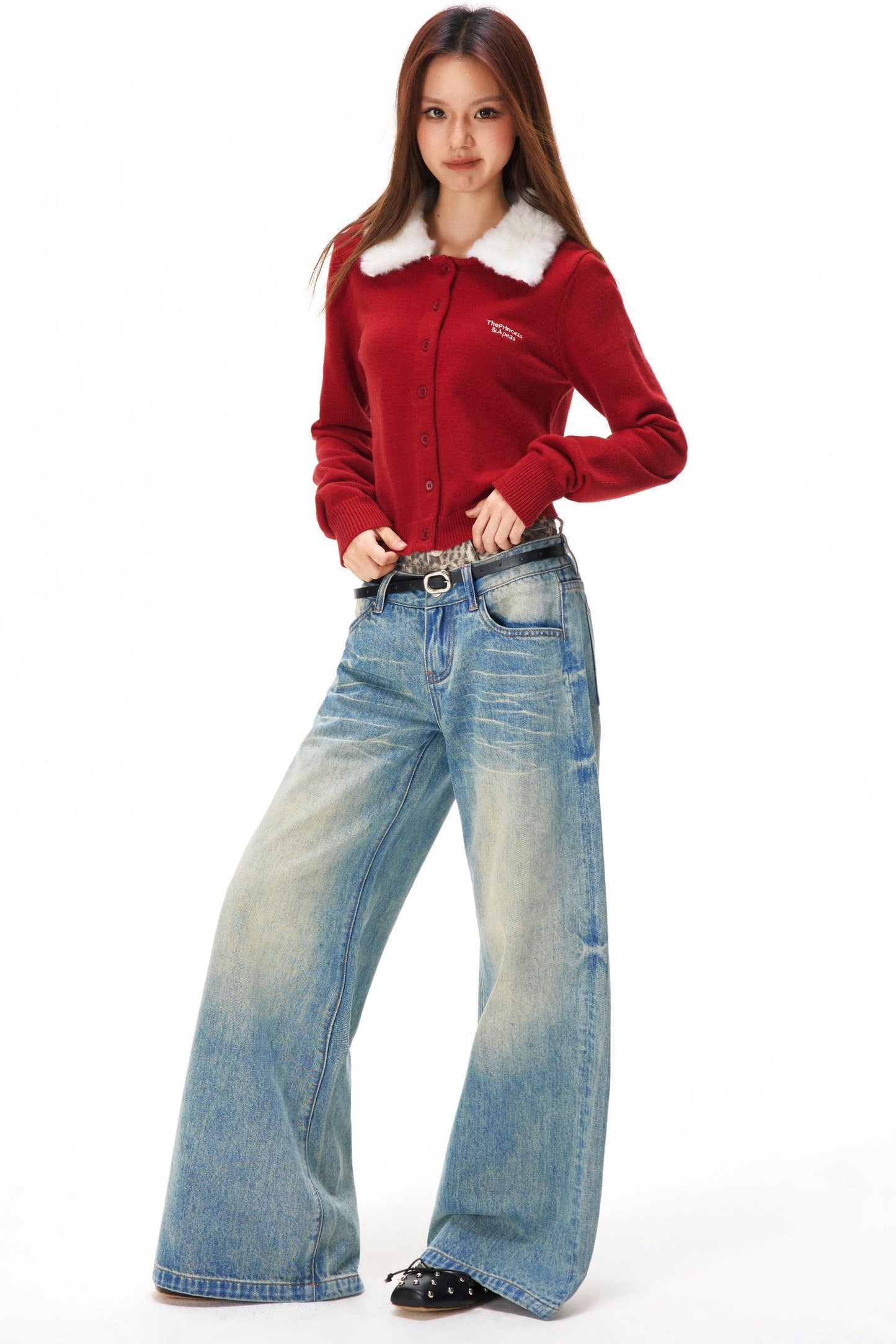 レトロファーカラーニットカーディガン