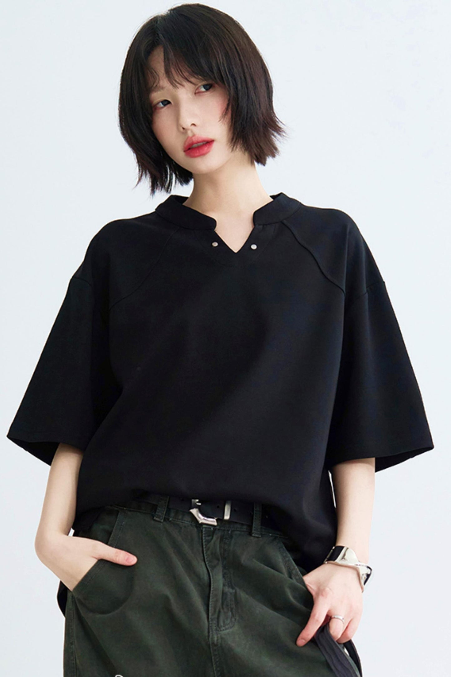 Solid Buoy Neck Loose Casual Tops