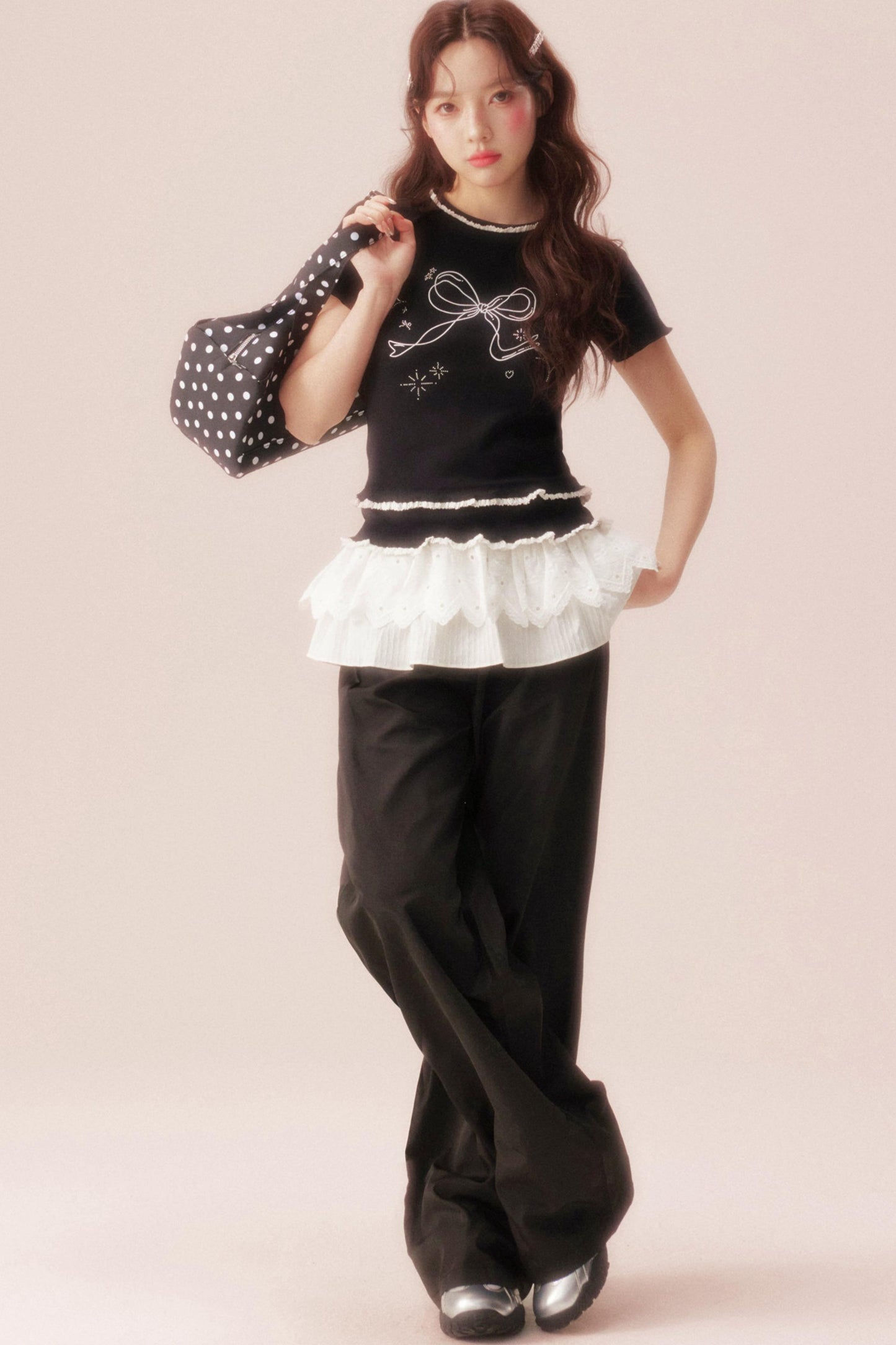 Ribbon Bijou Raglan Ruffle Top