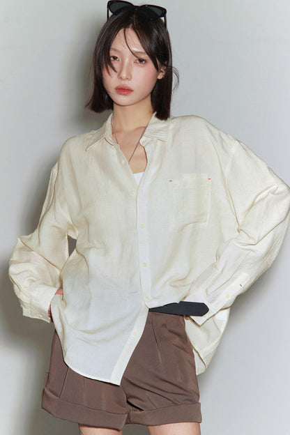 코튼 린넨 긴팔 블라우스